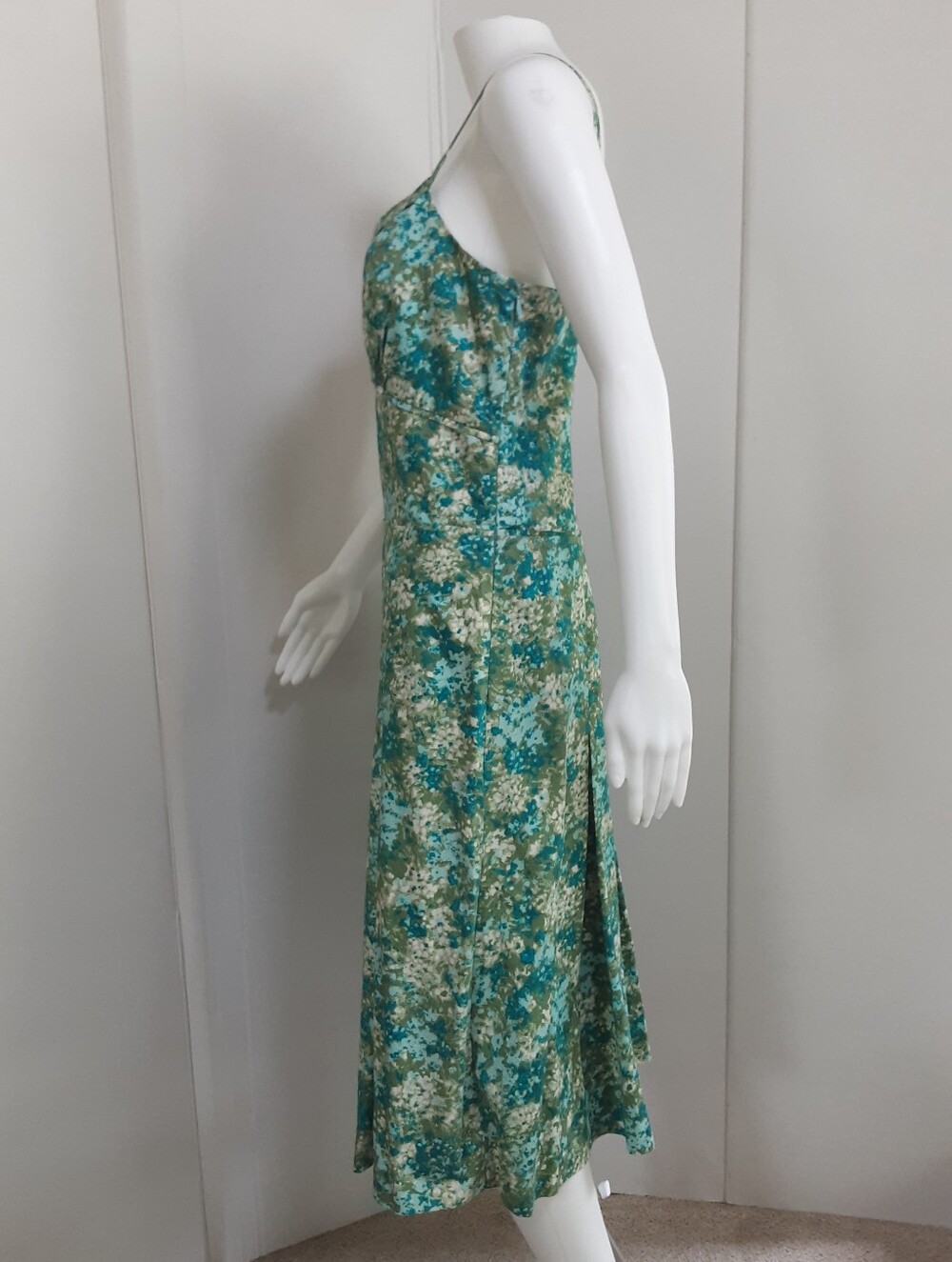 ANN TAYLOR 100% Cotton Emerald Green Floral Fit | Flare Box Pleat Dress Sz 14 - Picture 3 of 10